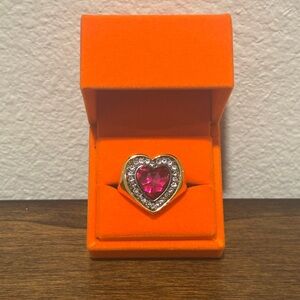 Kurt Geiger Fuchsia and Gold Tone Heart Ring